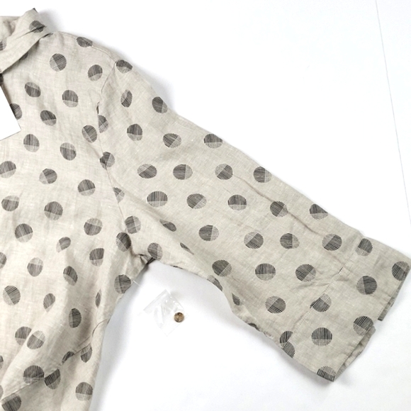 Habitat 100% Linen Loose button-down Long Sleeve Top Abstract Dot Print XL/XLL - Picture 10 of 13